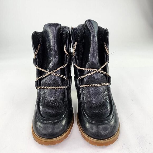 See by Chloe Knit Cuff Lace-Up Booties US 7.5 Black Leather Heel Booties Boot - Picture 2 of 13